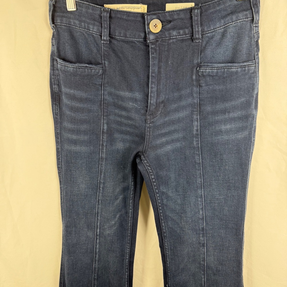 Pilcro Anthropologie Pintuck Dark Wash Flare Jeans Sz 28 Boho Nautical High-Rise - Picture 5 of 12